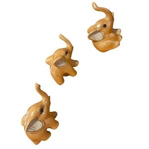 Vintage Peach Lusterware Hand Painted Lucky Baby Elephant Figurine Set of 3